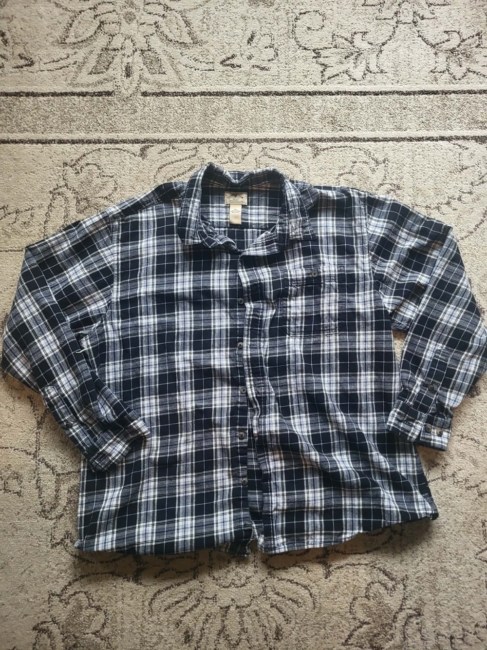 Blue Mountain Men's 2XL Black Gray Plaid Flannel Button Shirt 100% Cotton